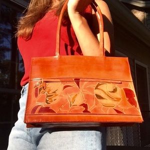 Embossed Print Leather Handbag